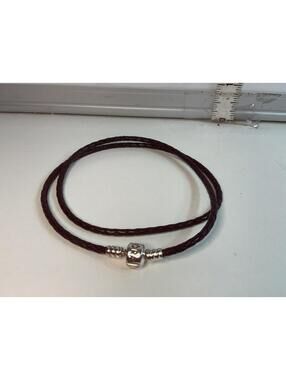 Pandora Black Leather Braided Necklace/Wrap Bracelet 20”